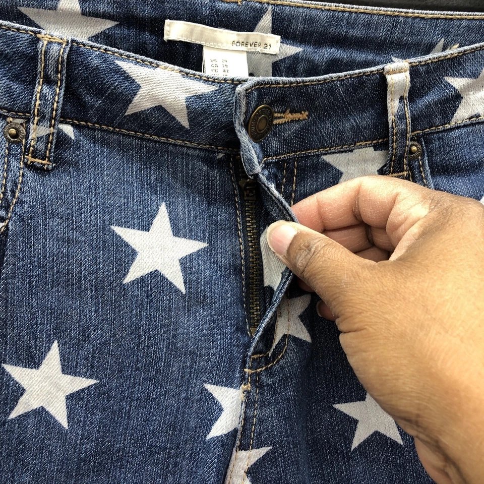 Forever21 Womens Denim Jeans Size 29 Blue White Stars Patriotic Holiday - Image 4 of 4