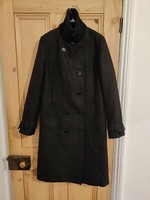 French Connection Size 10 Women's Black Virgin Wool And Polyester Military Coat