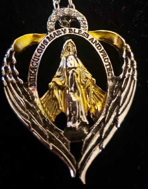 Miraculous Mary Bless & Protect Inside Angel Wings in Shape of Heart 9'