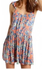 NWT $98 Free People Orange Floral Print Ruffle Mini Dress Size medium