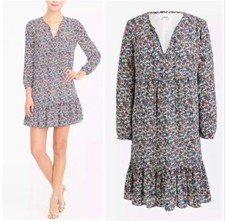 J. Crew Ruffle Popover Dress Sunset Floral Long Sleeve Mini Colorful SZ S