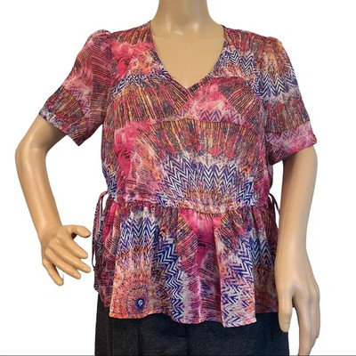 See U Soon Sheer Multicolor Pink With Cute Abstract Design Lightweight Blouse Sm