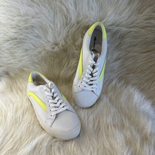 Madewell Women's 9.5-Mens 9 White/Neon Yellow Leather Classic Lace Up Sneakers