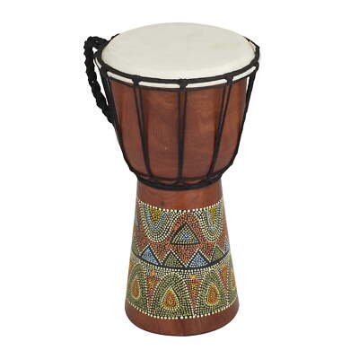 7'' x 12'' Brown Wood Handmade Djembe Drum Sculpture with Rope Accents