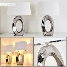 Stoff Nacht Tisch Lese Lampen 2er Set Schlaf Wohn Zimmer Leuchten Keramik silber