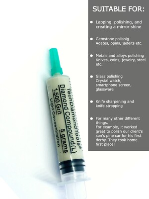 Diamond Paste Compound Polishing Lapidary 1,500 (L) Grit 5 Gram (USA MADE)