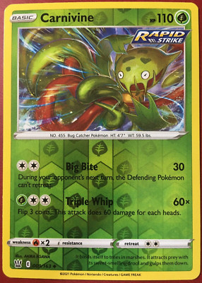 POKEMON CARNIVINE 009/163 S&S BATTLE STYLES UNCOMMON REVERSE HOLO