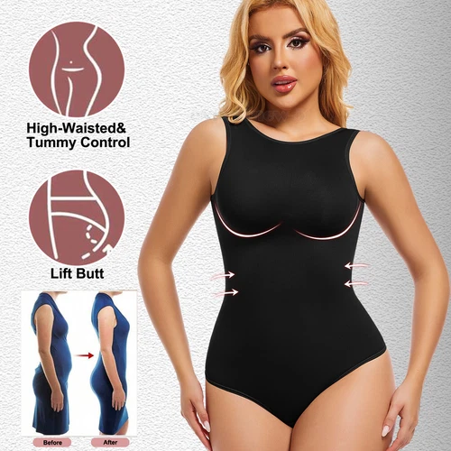 Women Crew Neck Full Body Shaper Slimming Firm Control Tummy Bodysuit Shapewear - Picture 5 of 33