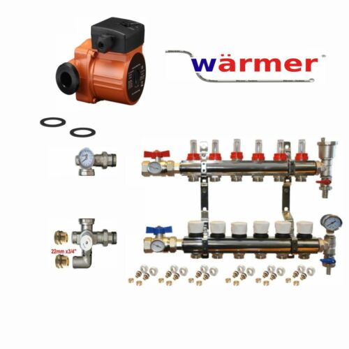 8 ZONE MANIFOLD FOR UFH CIRCULATING PUMP 25-60/130 BLENDING VALVE MIXING SET - Picture 13 of 14