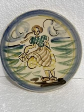 Vintage Finland Tea Tile Signed Pottery Trivet Wall Hanging Girl Dress 6” Heavy