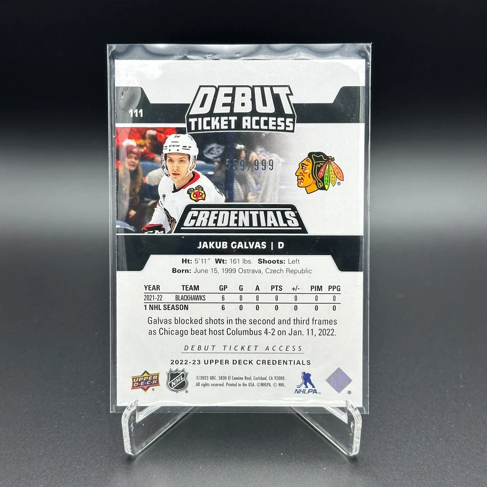 2022-23 UD Credentials JAKUB GALVAS #111 Debut Ticket Access RC 599/999 - Image 2 of 4