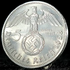 Nazi Germany *Beautiful* Genuine WW2 Third Reich 5 Reichsmark 90% Silver Coin