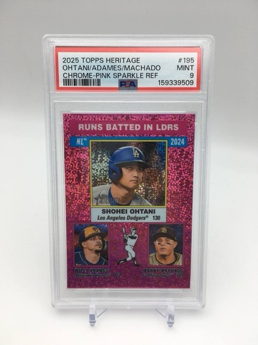 2025 Topps Heritage Chrome Pink Sparkle Ref #195 Ohtani Adames Machado PSA 9