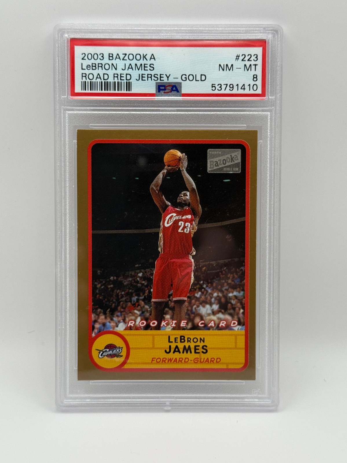 2003 Bazooka LeBron James Rookie Card #223 Gold PSA 8 NM-MT - Road Red Jersey RC