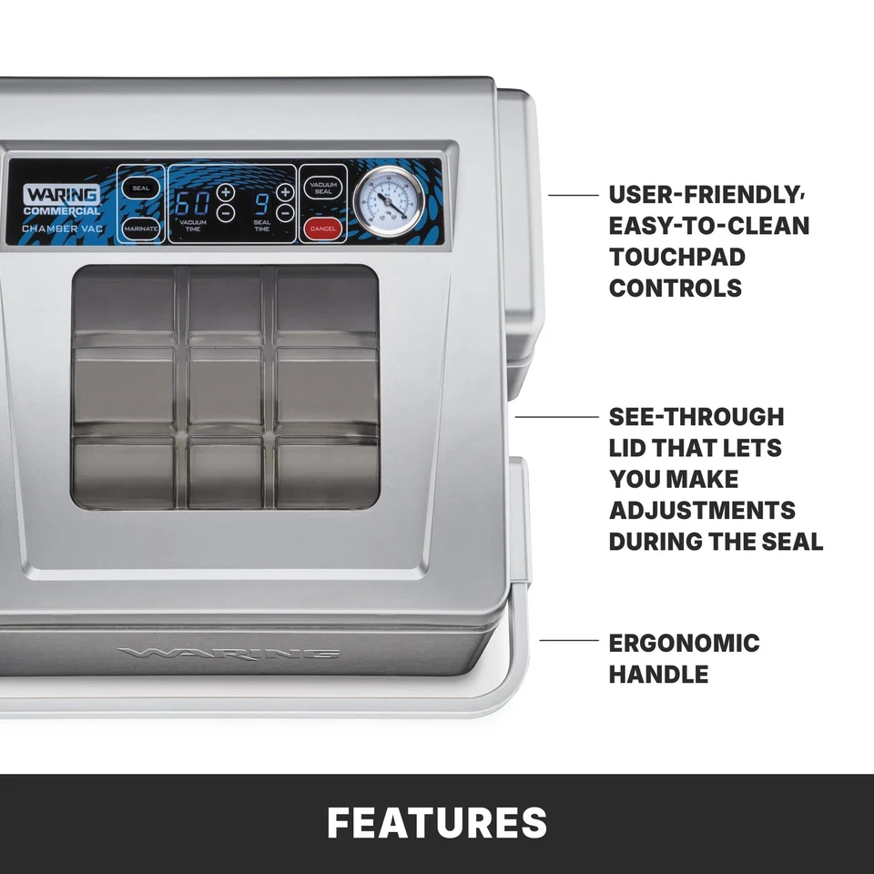 Sellador al vacío Waring Commercial WCV300, capacidad plateada de bolsa de 2 galones Foto 3 de 4
