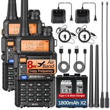2x Baofeng M-5R 8W Multi-Band Long Range Handheld Ham Radio UHF VHF FM Air Band