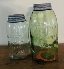 1895-1906 SWAYZEE'S IMPROVED MASON JARS HG Deep Green &  QT Light Greenish/Blue