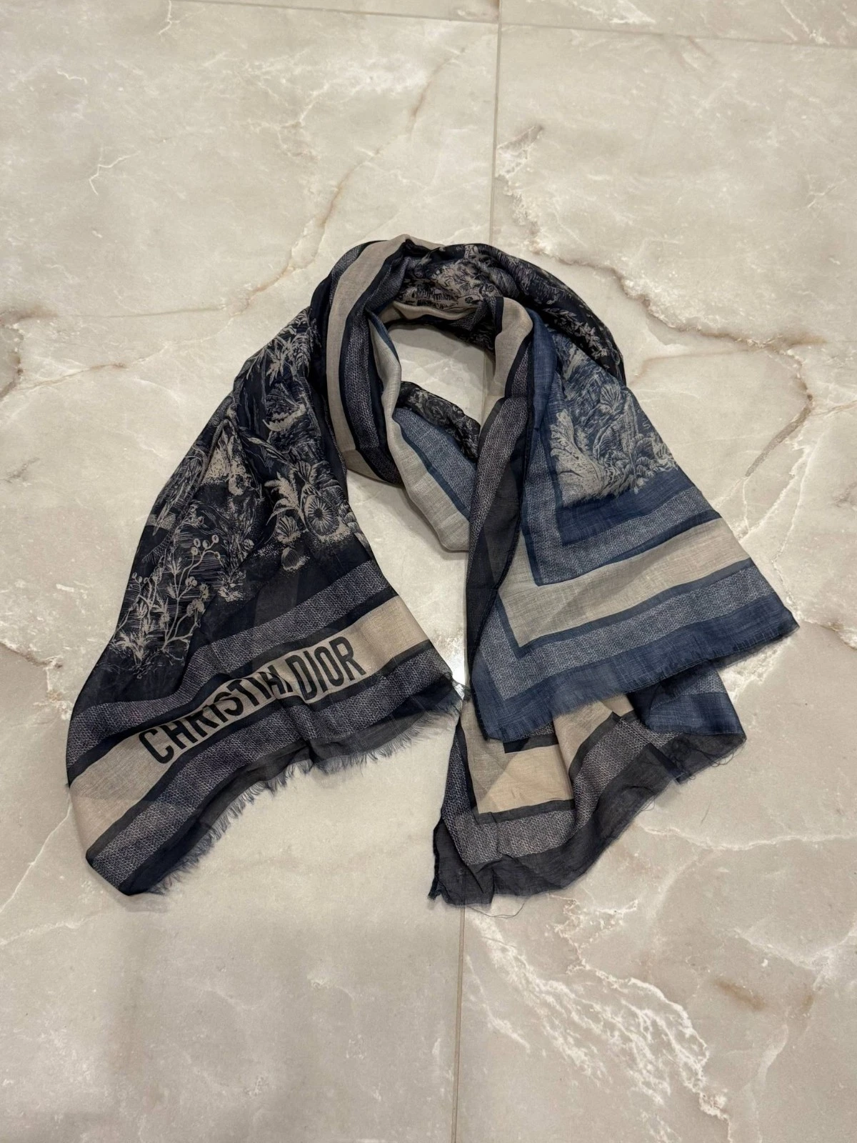 Christian Dior Silk Scarf Blue Botanical Print Logo Shawl Wrap 90*200 sm
Opens in a new window or ta