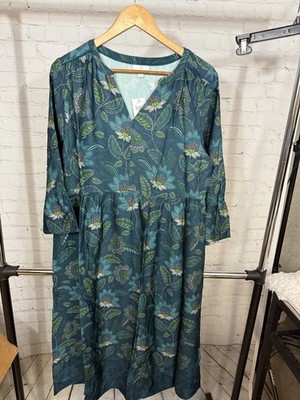 J. Jill Women's Dark-Teal-Green Multi Intricate-Floral Arboretum Midi Dress M