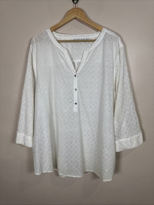 Liz Claiborne Woman Plus Blouse Tunic Eyelet 3X 100% Cotton Cover Up Coastal