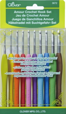 #ad CLOVER Amour Crochet Hook Set 10 Sizes Comfort Grip Handles $38.82