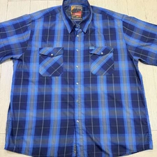 Dixxon Flannel Shirt Mens 4XL Blue Plaid Bermuda Triangle Short Sleeve