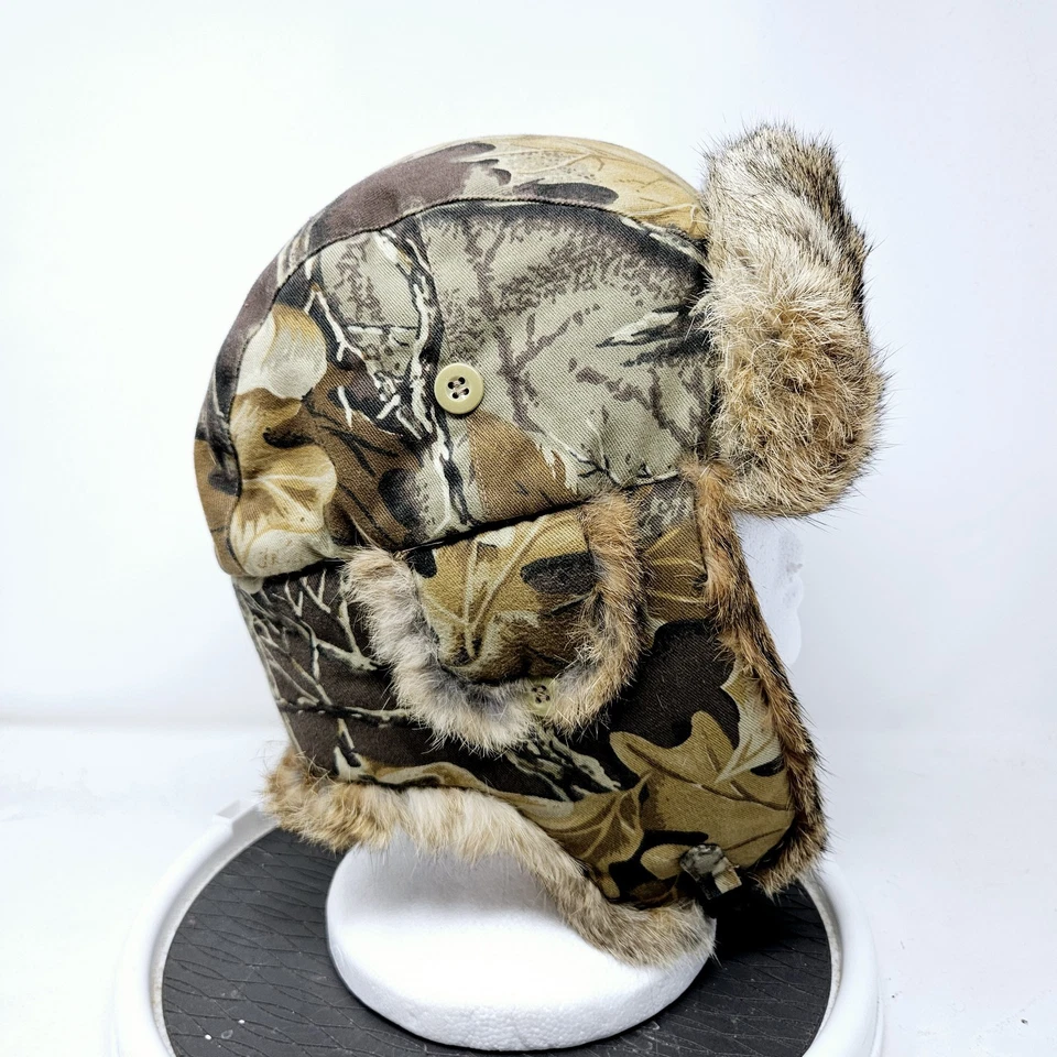 VTG Crown Cap Fur Trim Nylon Lining Trapper Hunting Camouflage Hat Size Large - Image 3 of 4
