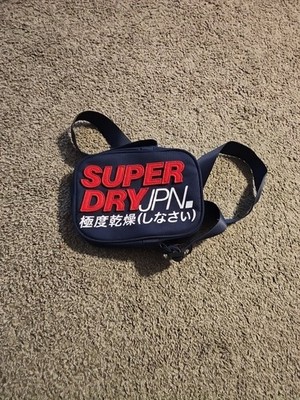 Superdry Black Small Crossbody Bag Zip Closure Adjustable Strap Pockets Logo