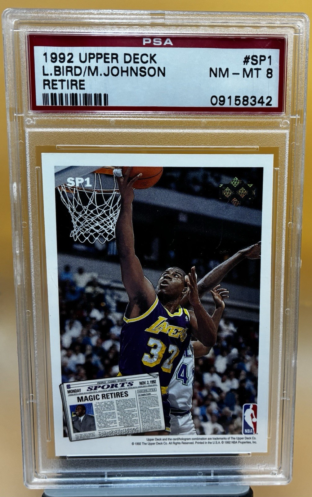 Upper Deck 1992 SP1 Larry Bird & Magic Johnson Retirement Cards HOF PSA  8 