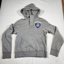 Y2K Abercrombie  Fitch Muscle Hoodie Gray Logo Patch Sweatshirt Pullover Mens S