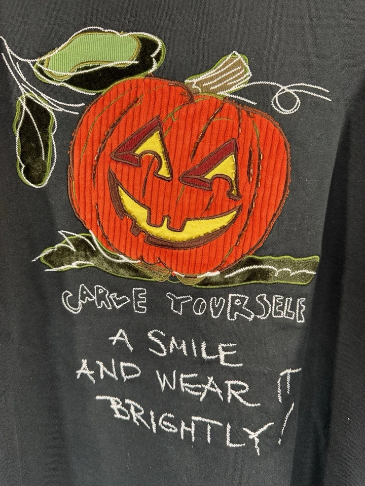 NUEVO CON ETIQUETAS DE COLECCIÓN Quacker Fábrica Bordada Calabaza Sudadera Cabrichosa Años 90’s Halloween 3X Foto 2 de 4