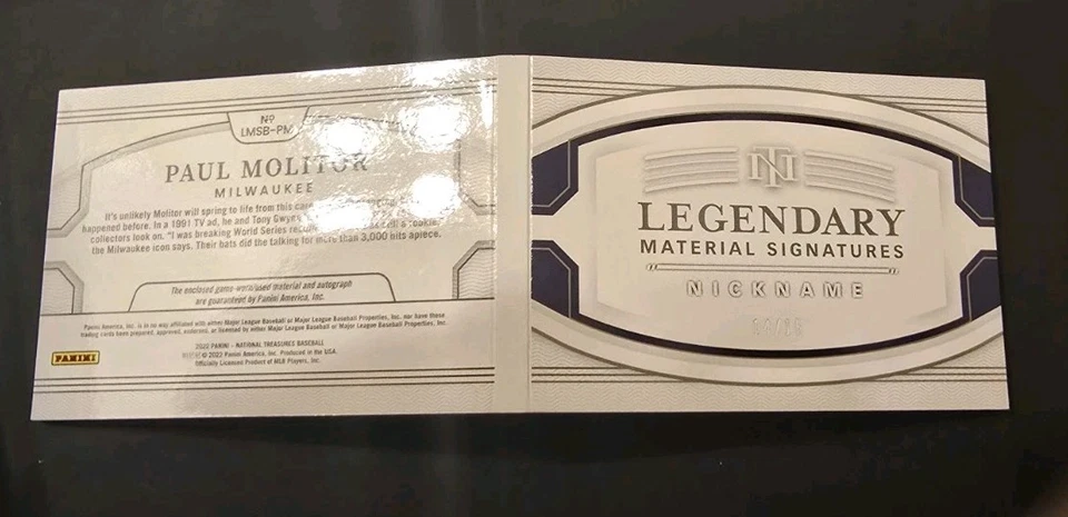 PAUL MOLITOR - BREWERS - LEGENDARY MATERIAL SIGNATURES AUTO BOOKLET #'d /15 - Image 2 of 4