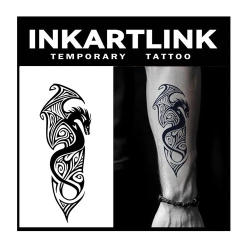 INKARTLINK Temporary Tattoo, Nordic Tribal Dragon Totem, 2 Sheets | Bold Trib... - product listing photo