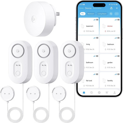 GoveeLife Smart Water Leak Detector 1s with 4.92 ft Sensor Cable WiFi APP SMS
