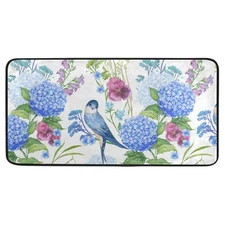 Bird with Blue Hydrangea Kitchen Rug 39 X 20 inch Non Skid Washable Throw Rug...