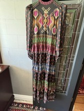 FARM Rio Womens Geometric Multicolor Maxi Dress Crew Neck Puff Sleeve S
