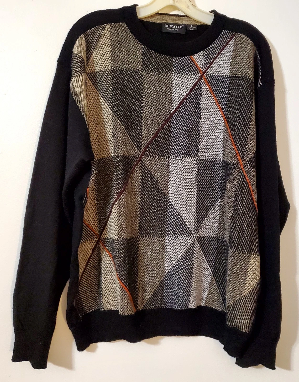 Riscatto Wool Blend Mens Geometric Textured Sweater L Made In Italy