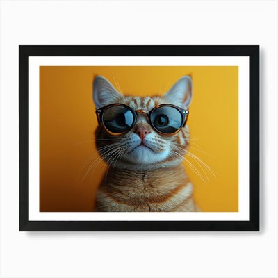Gerahmtes Wandbild Poster Leinwanddruck Bild eine Katze mit Sonnenbrille und Coll