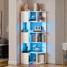 6 Tier L-Shaped Corner Bookshelf Storage Organizer Rack Wooden Display