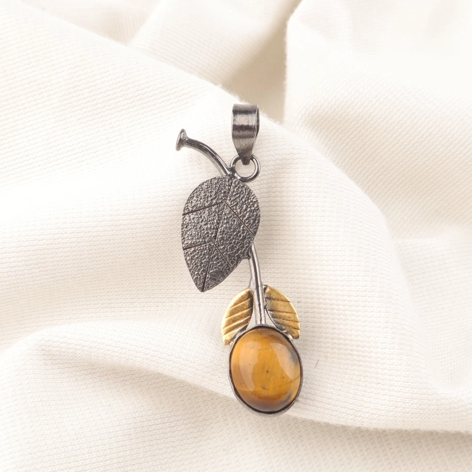 Gelber Tigerauge Edelstein 925 Sterlingsilber Handarbeit Schmuck Anhänger 1,6... - Bild 3 von 4