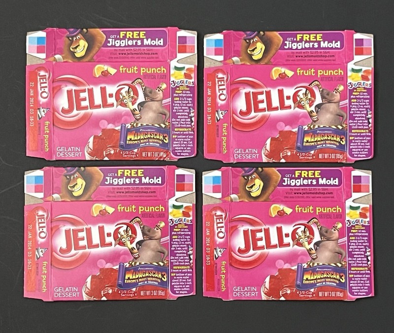 2012 Jell-O Fruit Punch Madagascar 3 Empty Box 4 Boxes