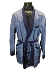 1950s VINTAGE State O Maine BLUE Shawl Collar SATINROBE Smoking Jacket Playboy
