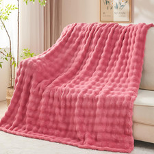NEWCOSPLAY Throw Blanket for Couch Coral Pink Super Soft Flannel Fleece 3D Bubbl