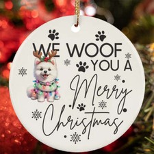 Merry Christmas American Spitz Dog Woof Xmas Lover Ornament Gift Tree Decor
