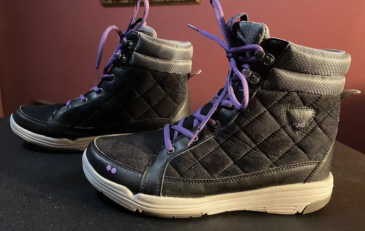 Ryka Aurora Women’s Black Purple Quilted Fabric Sneaker Ankle Boot Size 8.5  W