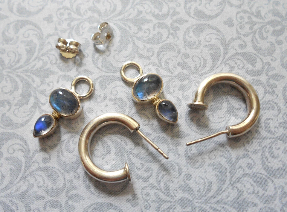 Pendientes colgantes de aro de labradorita de plata de ley de 4 piezas RE44BB1 Foto 2 de 4