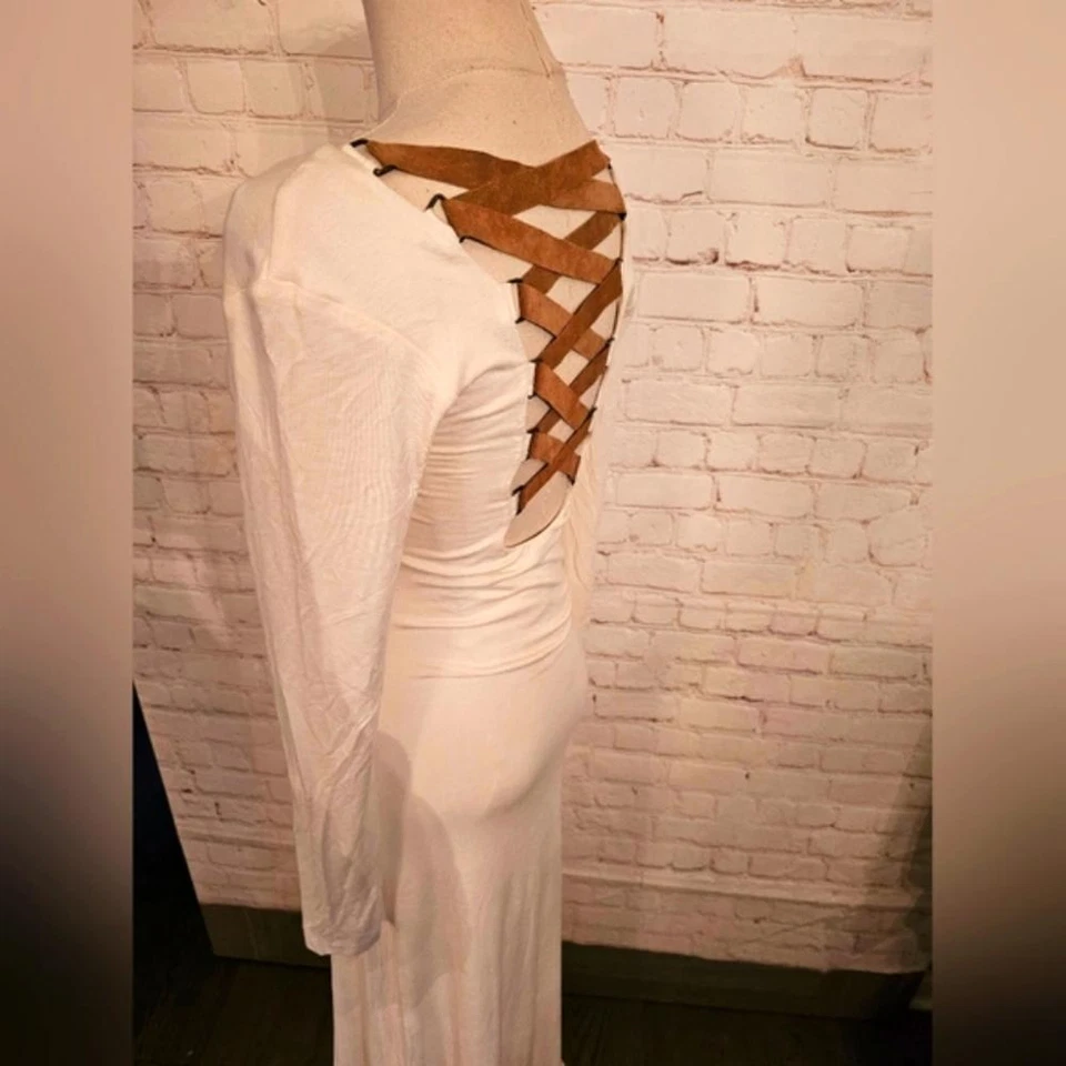 Vestido Sky Vintage con Cordones Imitación Cuero Espalda | Crema | Pequeño | Nuevo con Etiquetas Foto 4 de 4