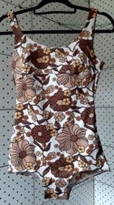 Vintage KITTIWAKE Nylon Damen Blumen Badeanzug hinten offen Größe Brustumfang...