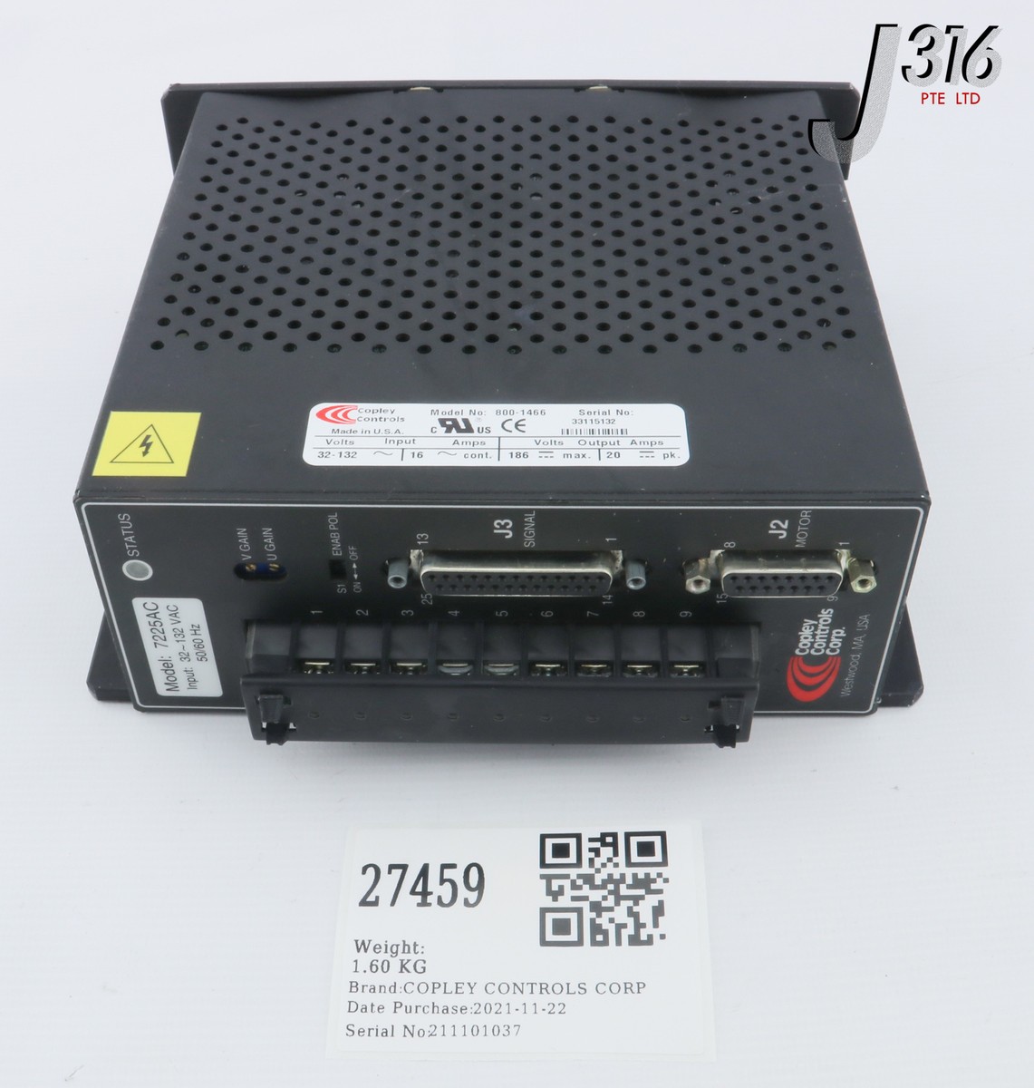 ‘’_ 27459 COPLEY CONTROLS AC BRUSHLESS SERVO AMPLIFIER, MODEL 7225AC