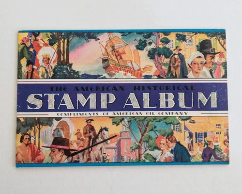 1937 American Oil Company Historical Stamp Album Complete w/ 32 Stamps AMOCO